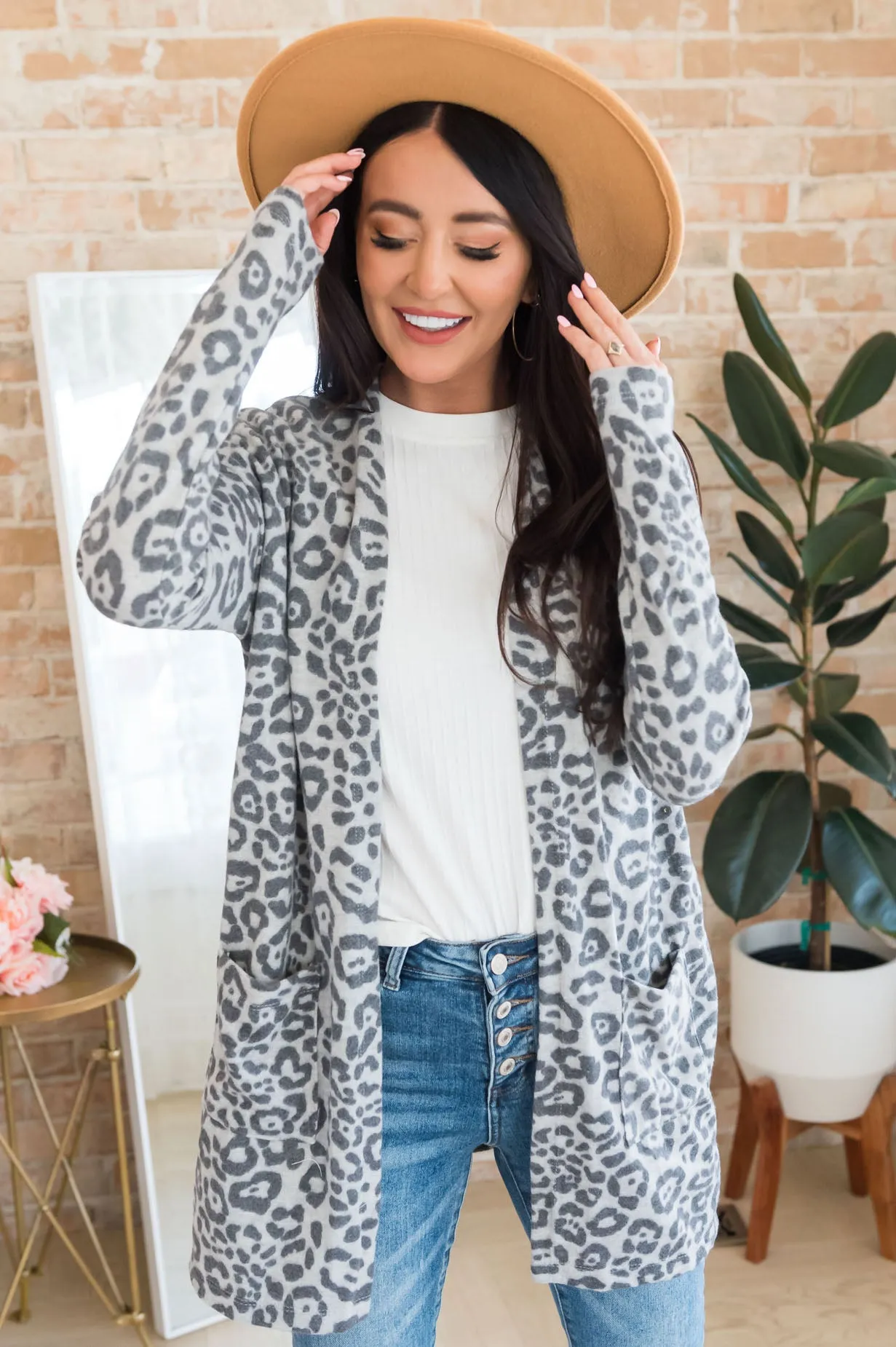 Leopard Galore Front Pocket Modest Cardigan