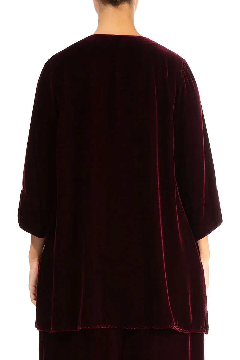 Loose Claret Silk Velvet Blouse