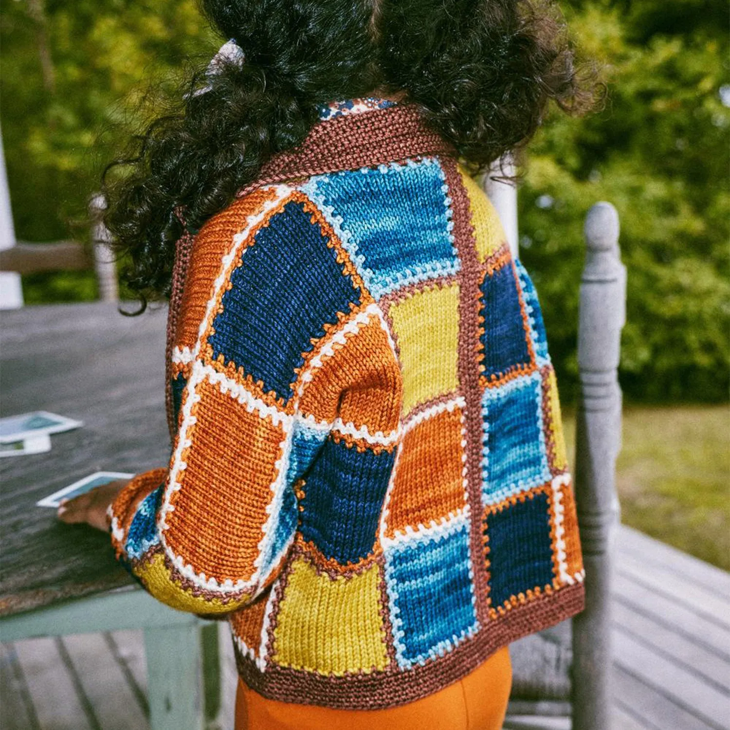 Merino Wool Ladder Square Cardigan - Chestnut