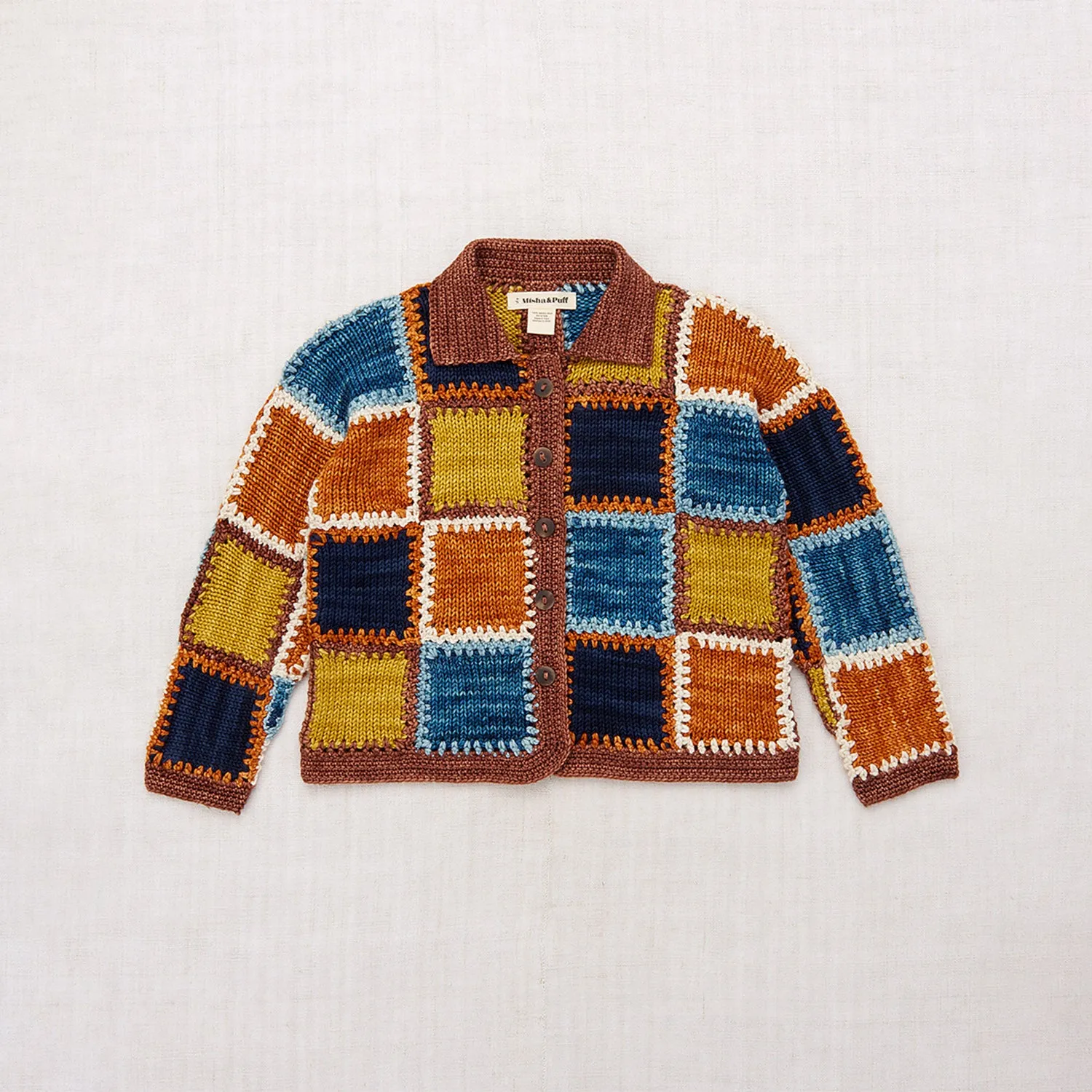 Merino Wool Ladder Square Cardigan - Chestnut