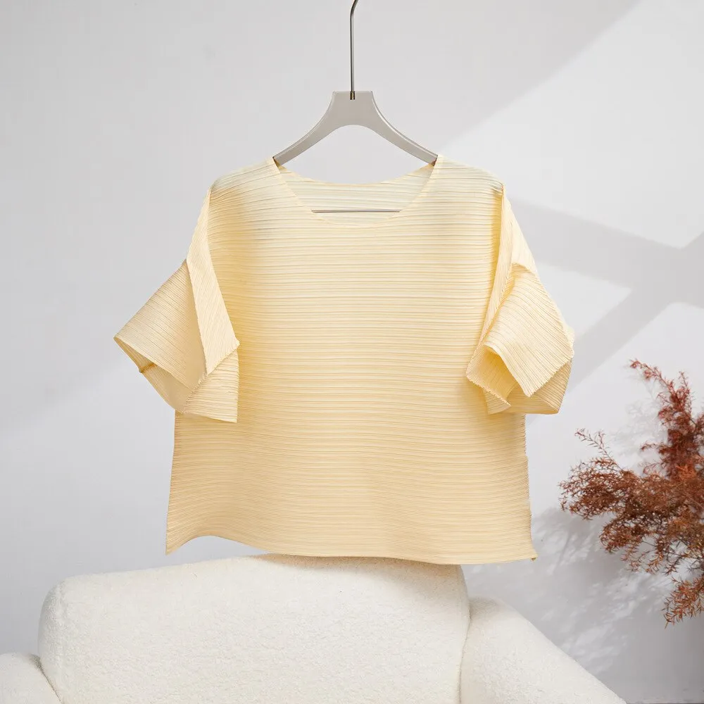 Miyake Pleated Folded Flare Sleeves Top