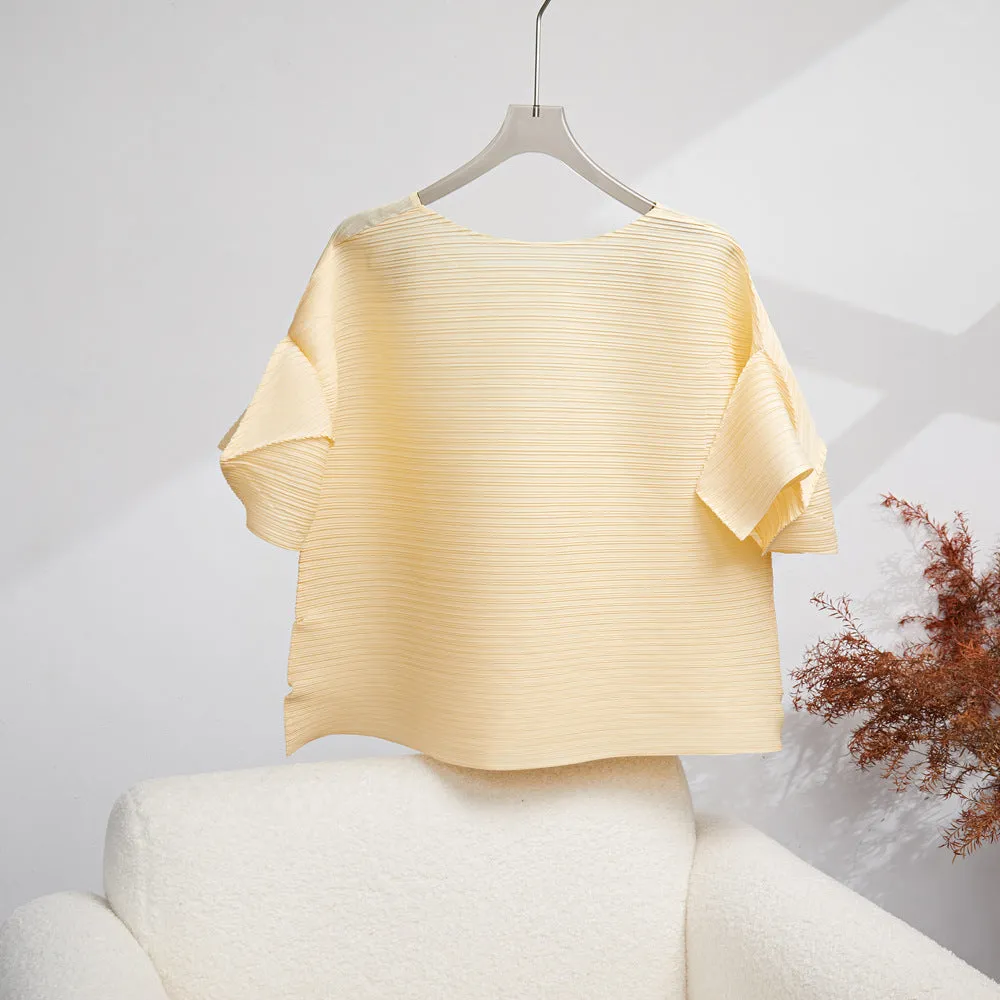 Miyake Pleated Folded Flare Sleeves Top