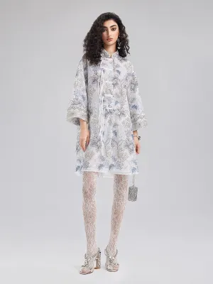 Neo Chinese Floral Print High-Collar Dress