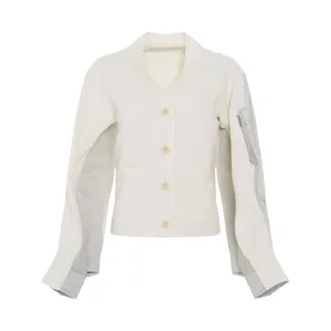 Nylon Twill Mix Knit Cardigan in Off White