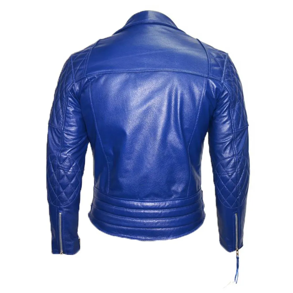 Royal Blue Cafe Racer Motorcycle Leather Jacket