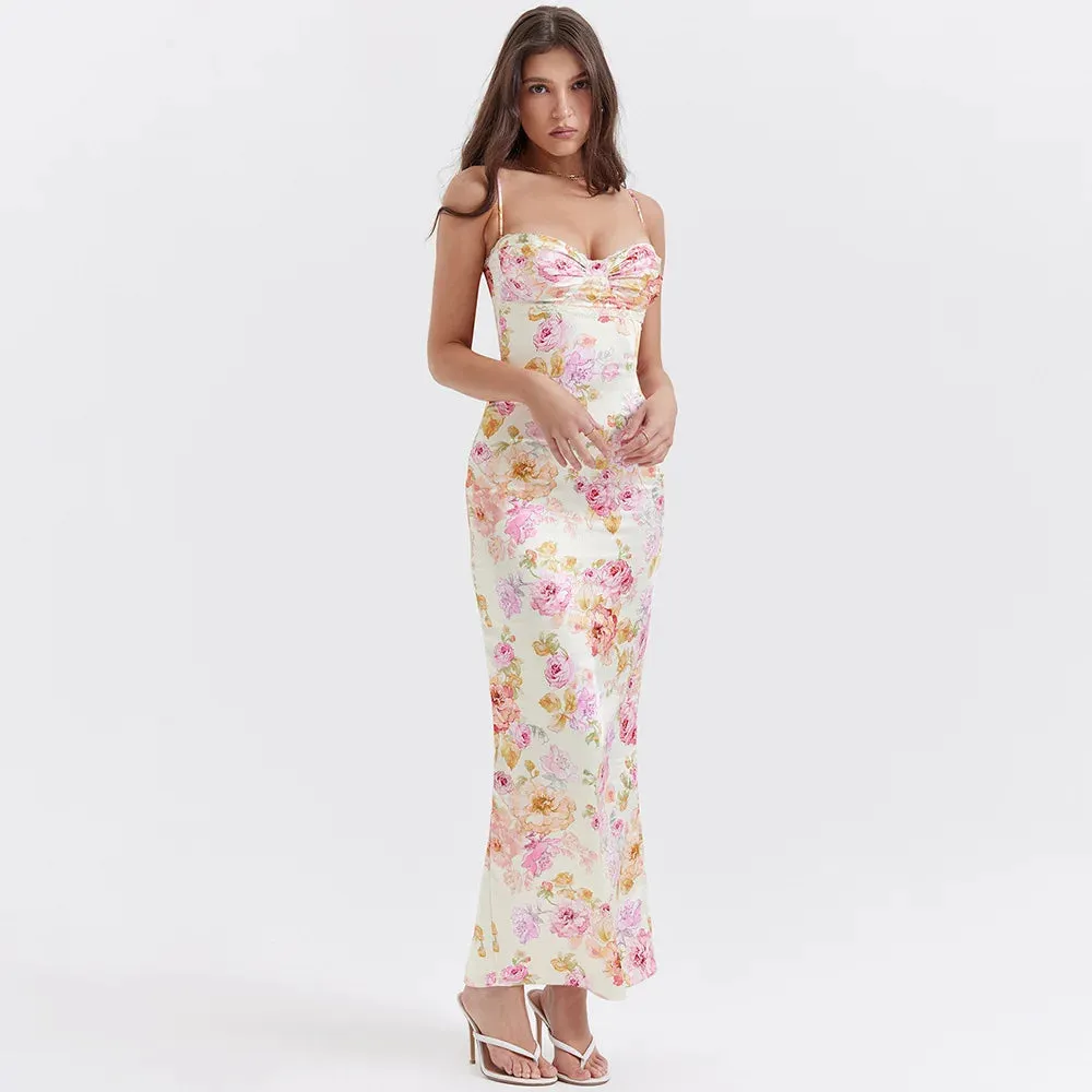 Satin Floral Pencil Maxi Dress