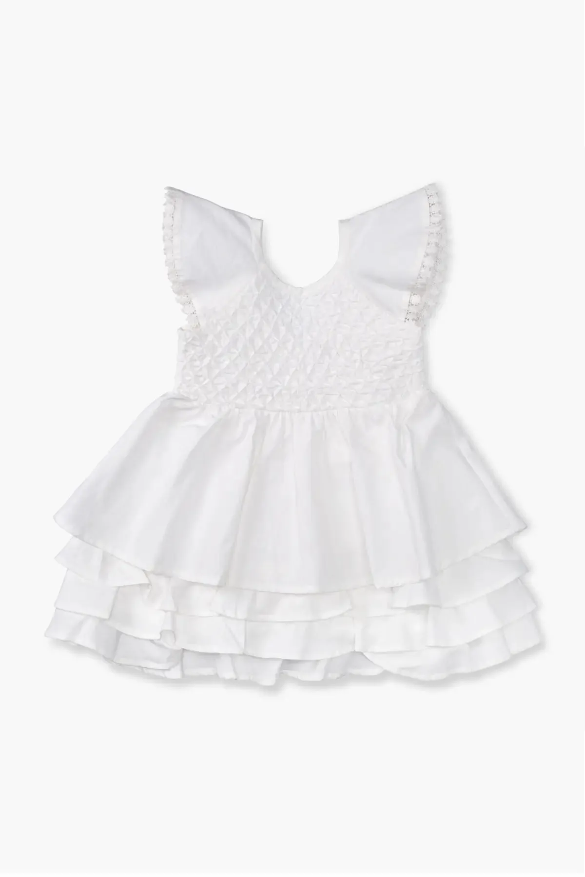 Smocked Ruffle Dress_White