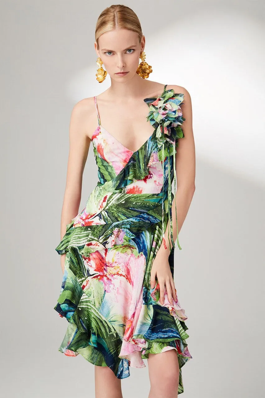 Sunset Palms Ruffle Slip Dress