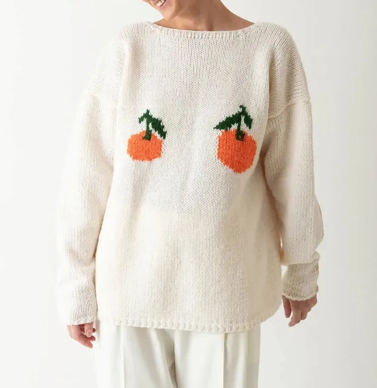 thanksgiving outfit Joskaa Women Off White Pullover Knit Sweater Harajuku Aesthetic New Long Sleeves O-Neck Sweaters Elegant Vintage 2000s Fashion Clothes