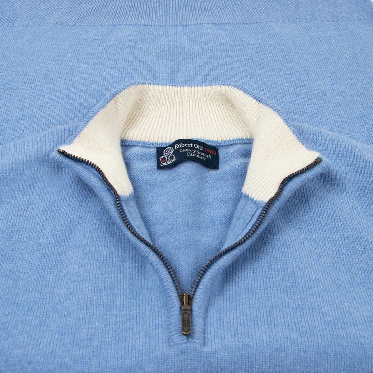 The Bowmore 1/4 Zip Neck Cashmere Sweater - Lapis Suez / White Undyed