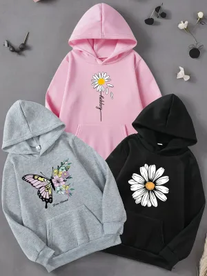 Trendy Girls ButterflyDaisy Hoodies  Perfect for FallWinter