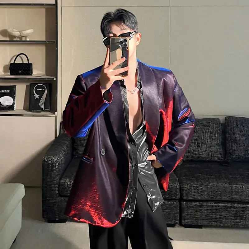 Trendy Men's Blazer Liquid Metal Multi Color Suit Jacket Personalized Male Double Breatsed Clothing Autumn 9C1345