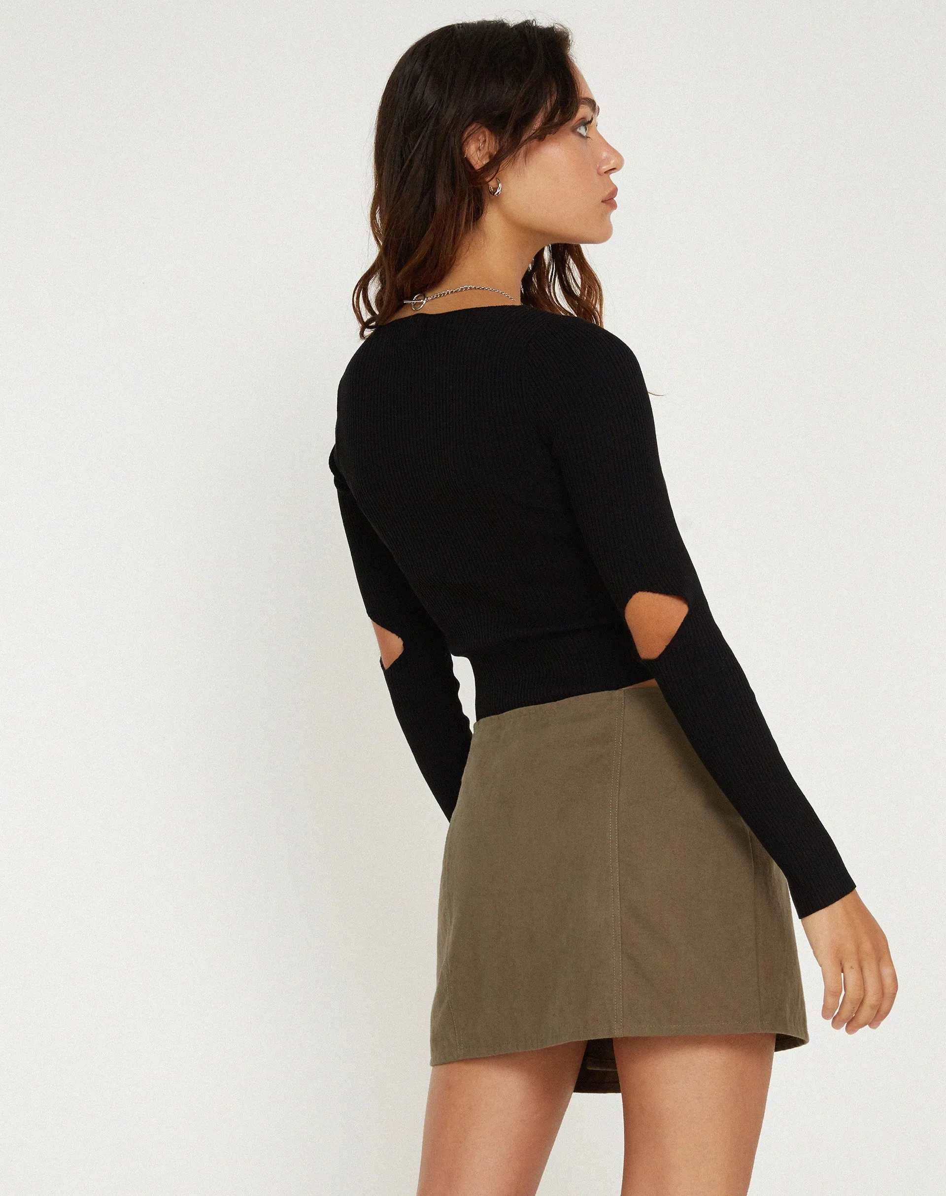 Trin Low Waisted Mini Skirt in Military Khaki