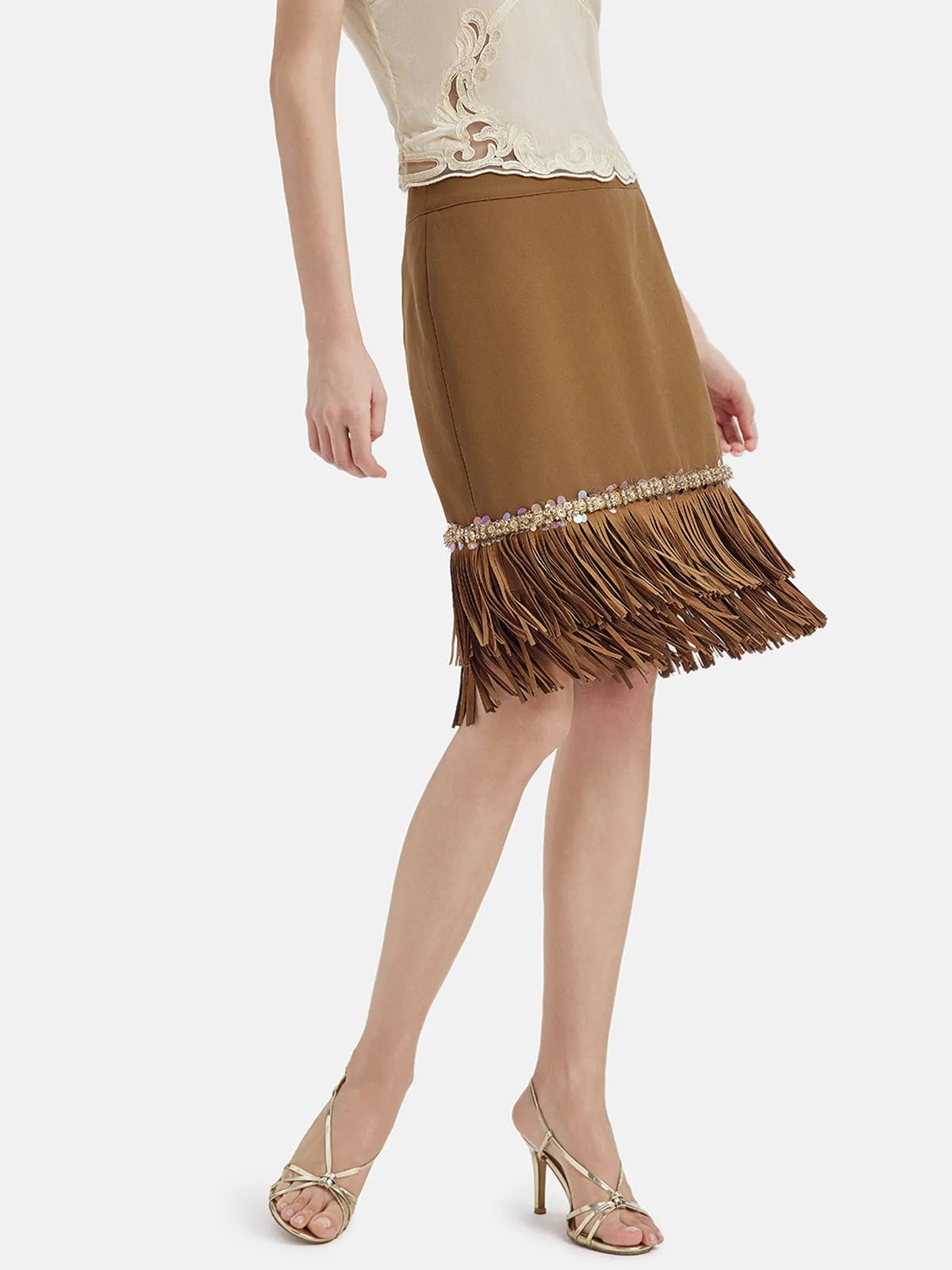 Vintage Brown Suede Fringe Skirt