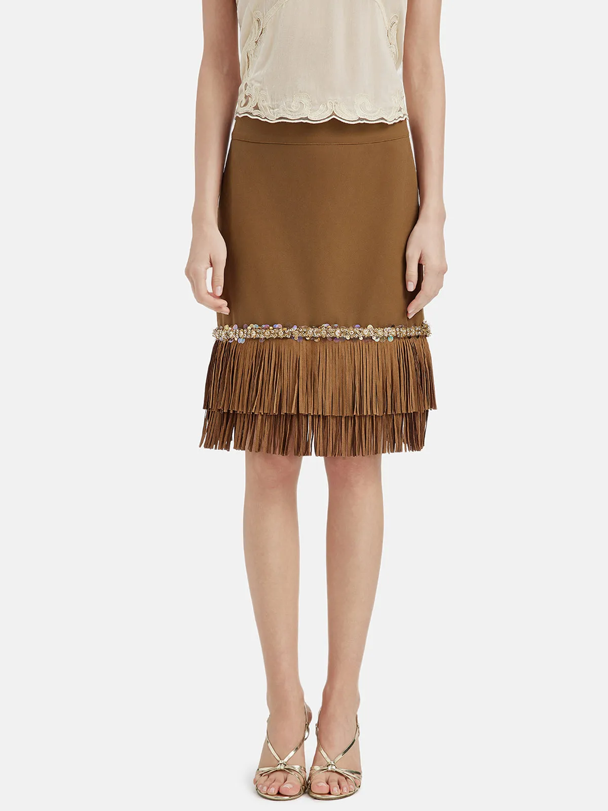 Vintage Brown Suede Fringe Skirt