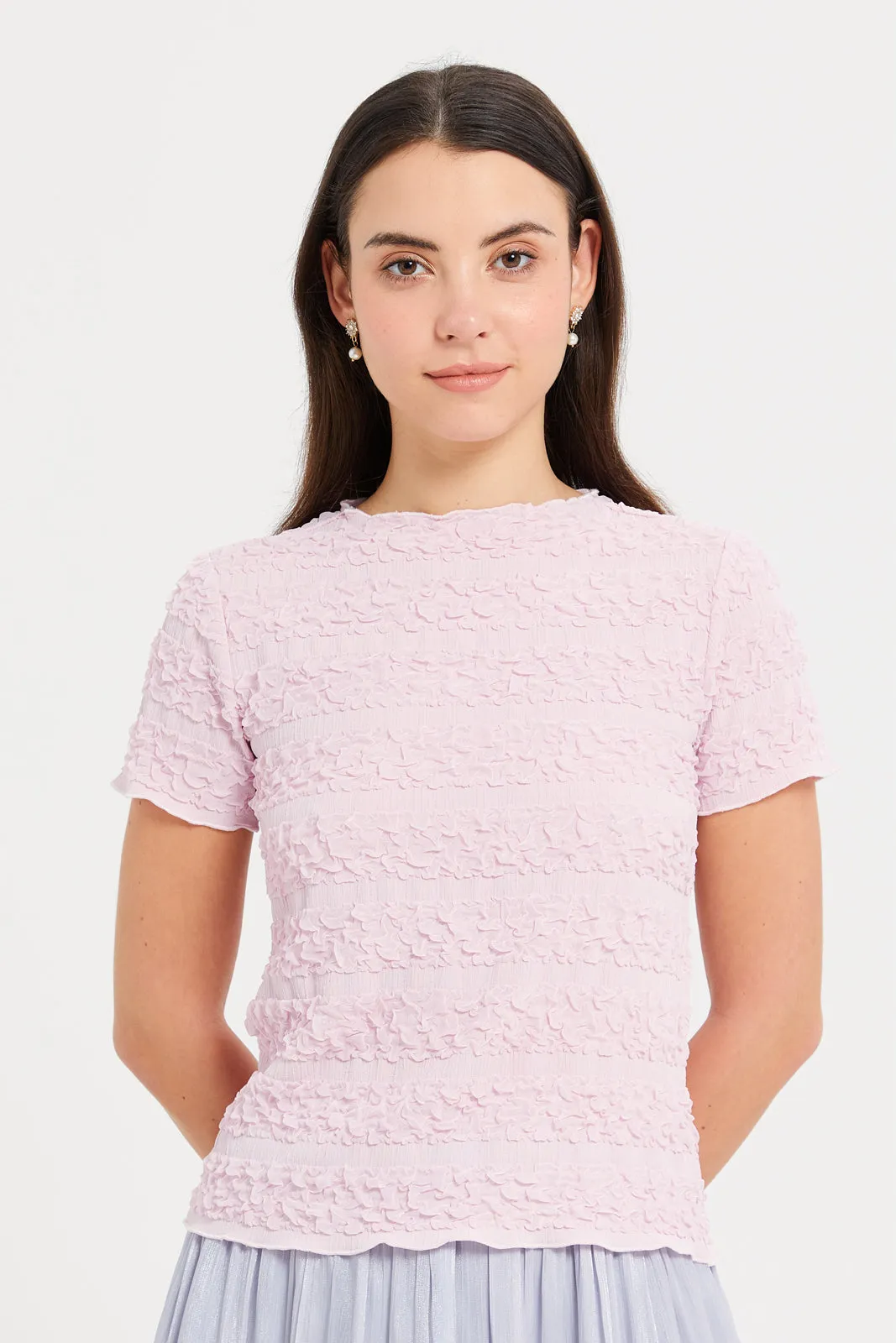 Women Pink Textured T-Shirt