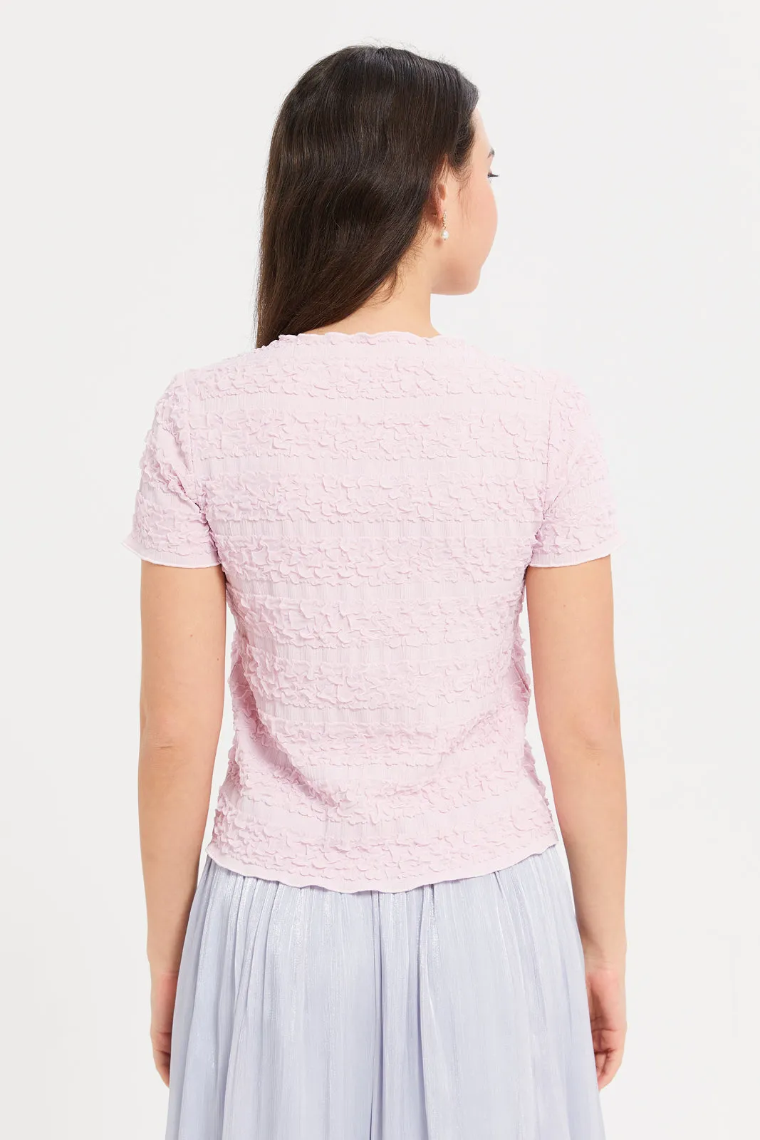 Women Pink Textured T-Shirt