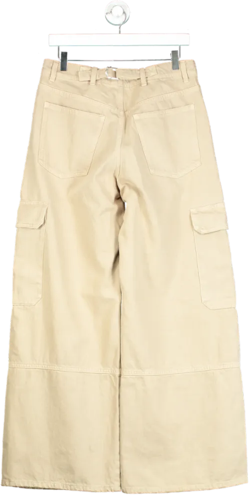 Zara Beige Wide-Leg Cargo Trousers UK 10