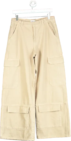 Zara Beige Wide-Leg Cargo Trousers UK 10